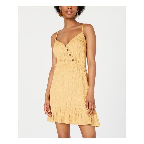 CITY STUDIO Womens Yellow Spaghetti Strap Above The Knee Sheath Dress XS - Picture 1 of 4